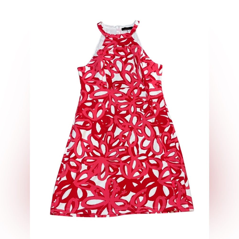 Trina Turk Floral Cutout Halter Dress in Red and Pink